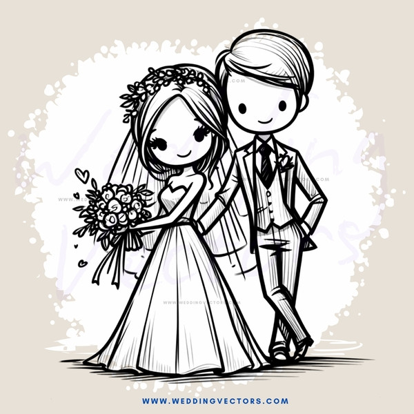 a bride and groom in wedding attire, posing for a photo