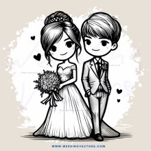 wedding couple picture with flowers and heart decorations