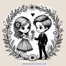 a couple in black and white illustration