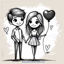 a boy and girl with a heart balloon