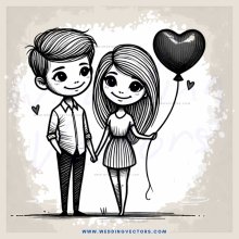 a boy and girl holding hands with balloons