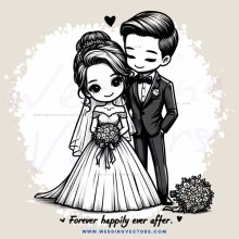 a bride and groom with vases on their feet