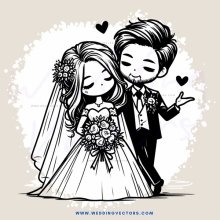 groom and bride standing together with flowers in their hands
