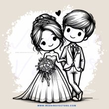 wedding couple in cartoon style illustration