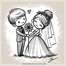 a bride and groom holding flowers