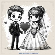 a bride and groom exchange hearts