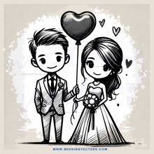 a couple holding hearts and balloons