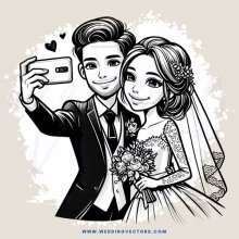 a bride and groom take a selfie at their wedding