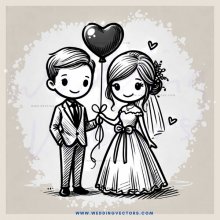 a bride and groom with a balloon
