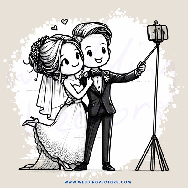 a bride and groom taking a selfie