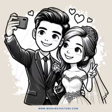 couple posing for selfie on their wedding day
