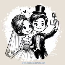 wedding couple taking selfie with phone