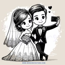 a bride and groom taking selfies