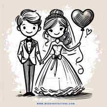 a young bride and groom with a heart balloon