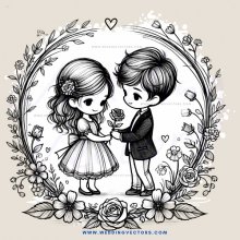 boy and girl in flowers hugging