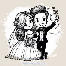 bride and groom taking picture with phone
