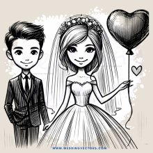 wedding cartoon in black and white