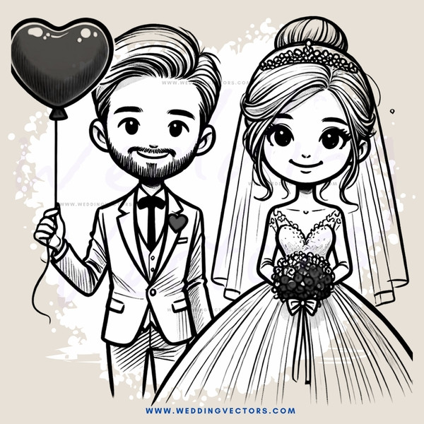 wedding bride & groom cartoon