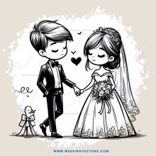 a couple with a child at their wedding