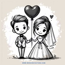 a bride and groom with balloon heart