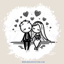 a heartwarming cartoon scene of a bride and groom