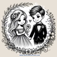 a boy and girl holding hands in front of flowers