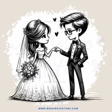 a bride and groom holding hands in black and white