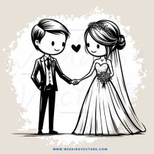 couple holding hands in black and white drawing