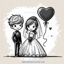 wedding couple posing for picture with balloon decoration