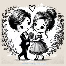 a couple in wedding attire holding flowers