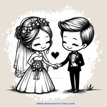a cartoon drawing of a man and a woman holding hands