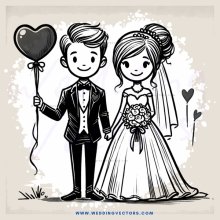 a bride and groom with a heart