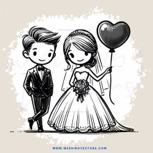 a cartoon couple on their wedding day