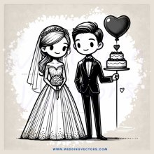 a bride and groom with a heart shaped balloon