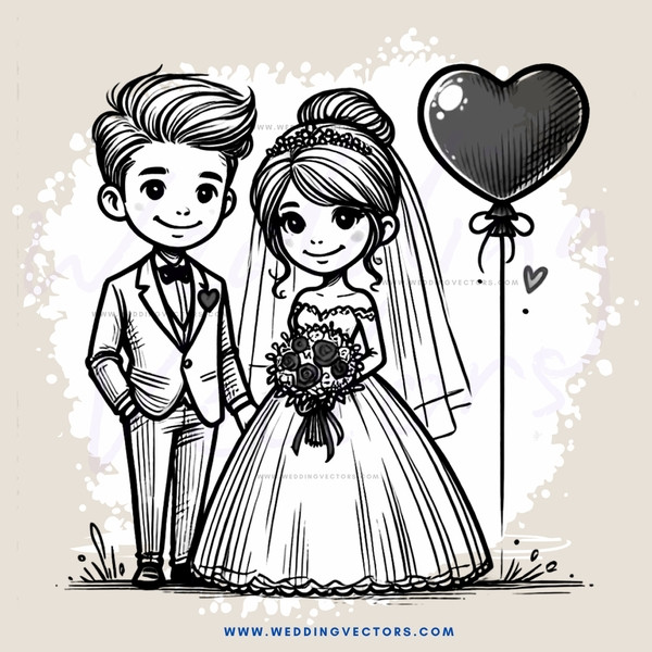 wedding couple in cartoon style