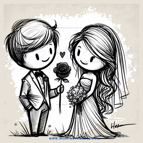 a bride and groom with flowers
