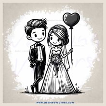 a bride and groom with an air balloon