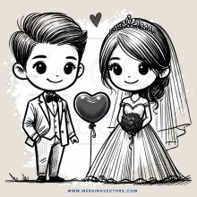 a bride and groom with an i heart u smiley face and a balloon heart