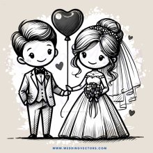 couple holds balloon and ringside seats to marriage ceremony