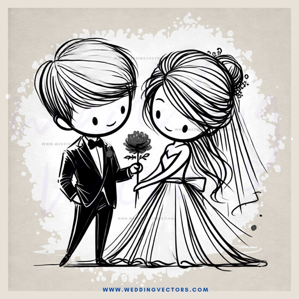 a bride and groom with roses