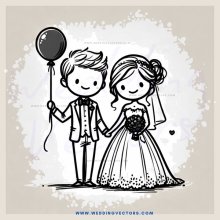 a couple holding hands and a balloon