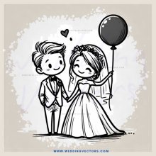 a bride and groom's wedding picture with a balloon heart