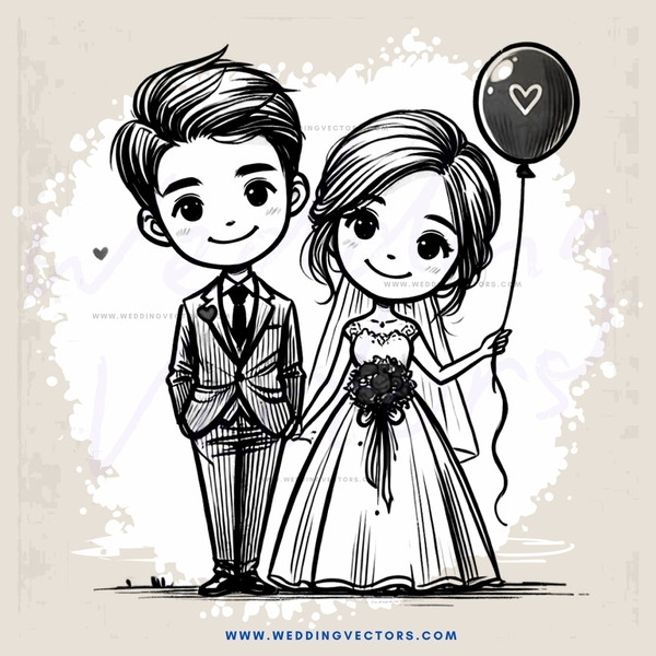 groom and bride posing with balloon heart