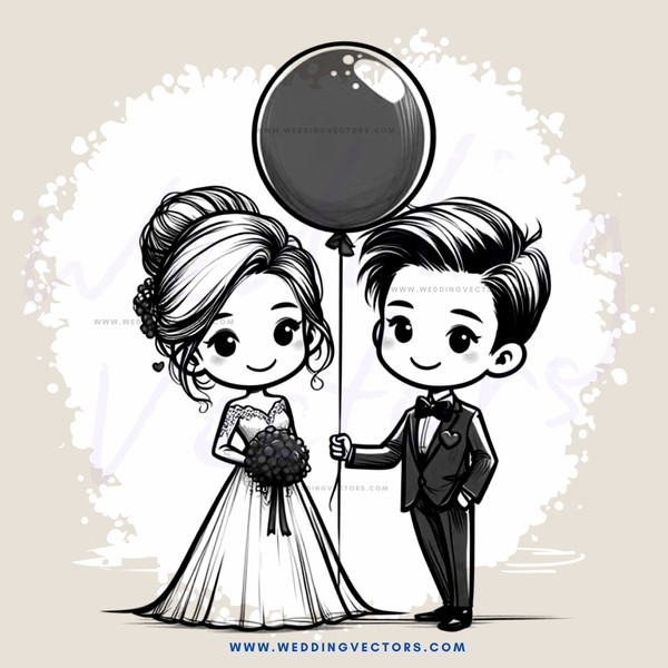 a bride and groom with balloon