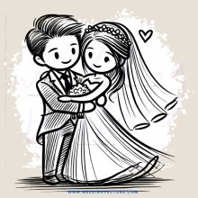 a newlywed couple posing for a picture