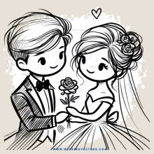 a cartoon illustration of an engaged couple