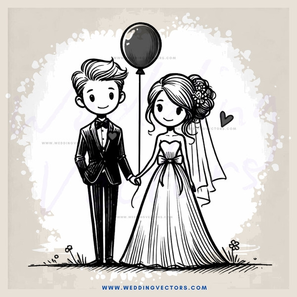 a bride and groom with balloon