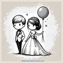 a couple celebrating their wedding with balloons and flowers