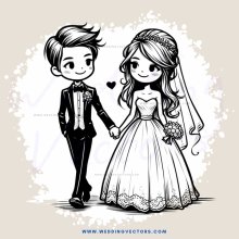 a newlywed couple holding hands
