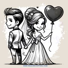 bride and groom with balloon